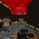 A Doom II player points a camera at Bored Ape NFTs.